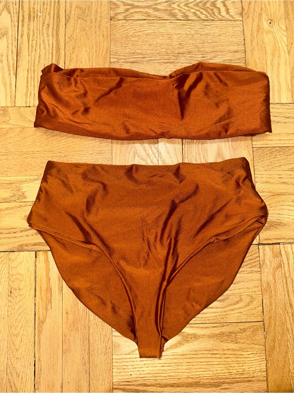 Jade Swimwear Strapless High-Waist Bikini Set in Burnt Orange/Copper